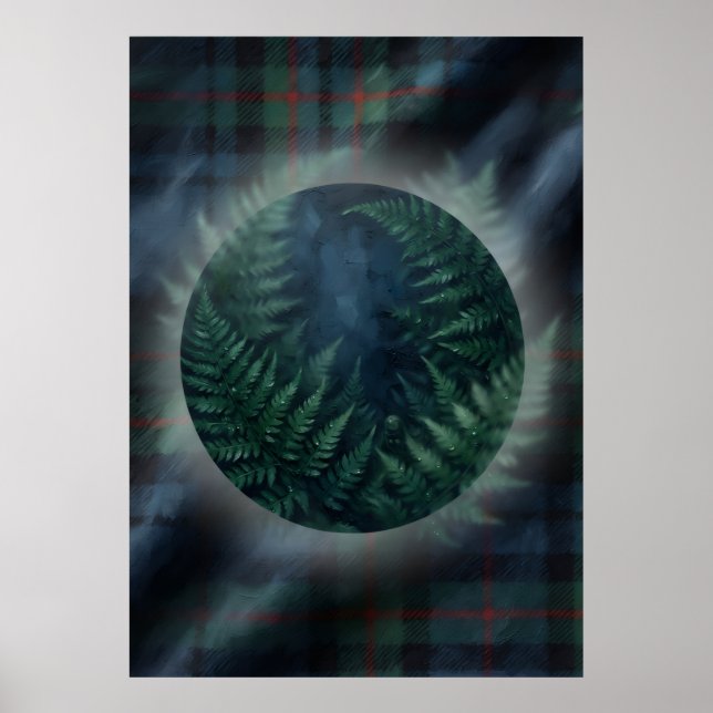 Dark Green Fern Tartan Scottish Botanical Art Poster (Front)