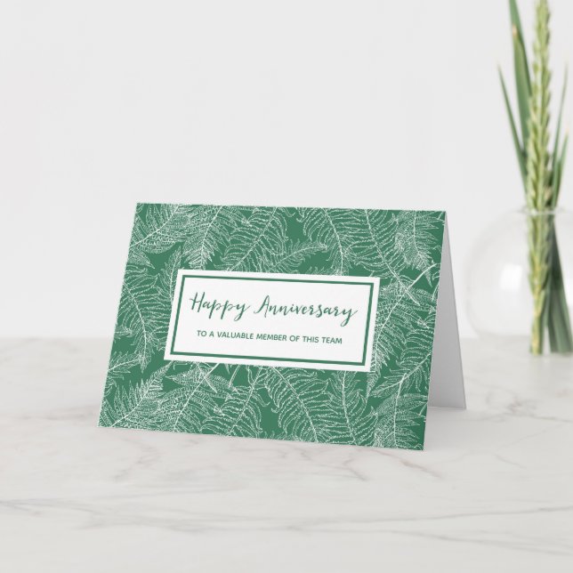 Dark Green Ferns Employee Anniversary Card (Front)