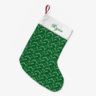Dark Green Festive Holiday Candy Canes Name Small Christmas Stocking
