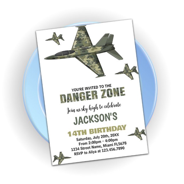 Dark Green Fighter Jet Birthday Invitation (Dark Green Fighter Jet Birthday Invitation)