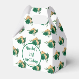 Dark Green Floral 21st Birthday Favour Box