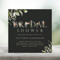 Dark Green Floral Botanical Letter Bridal Shower