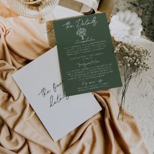 Dark Green Floral Bouquet Boho Wedding Details Enclosure Card