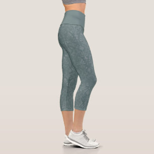 Dark Green Floral Damask Pattern - Leggings