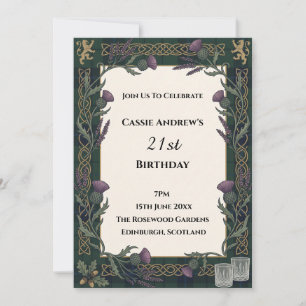 Dark Green Floral Milestone Birthday Invitation