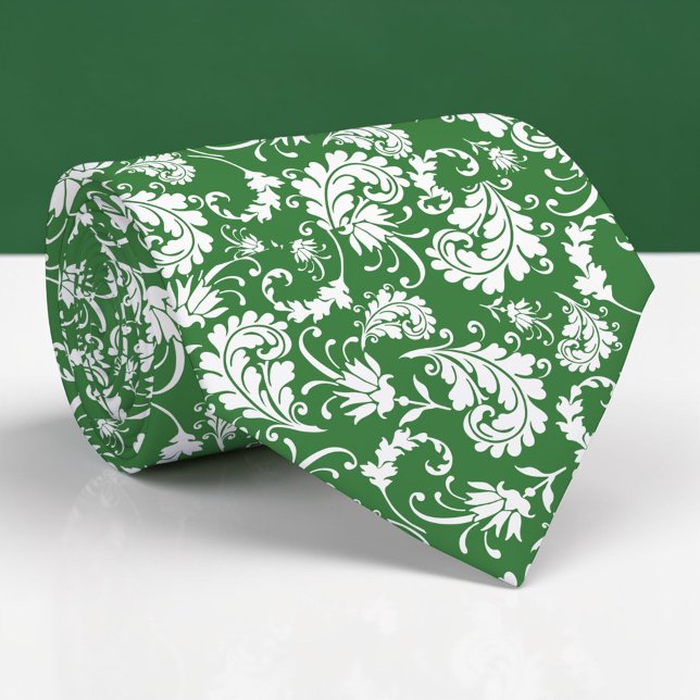 Dark Green Floral Pattern Custom Necktie (Creator Uploaded)