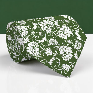Dark Green Floral Pattern Custom Necktie