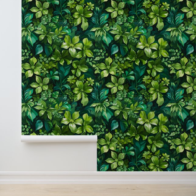 Dark Green Floral Peel and Stick  Wallpaper (Application)