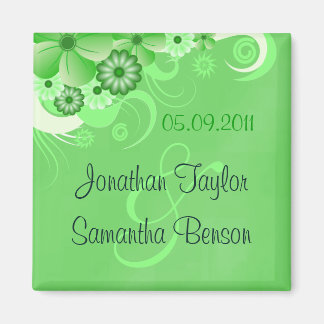 Dark Green Floral Save The Date Fridge Magnets