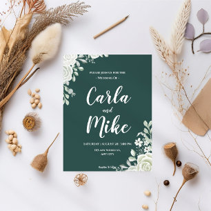 Dark Green Floral Wedding Invitation