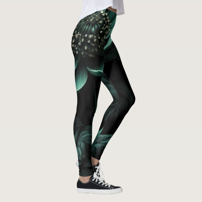 Dark Green Flower Moody Leggings (Right)