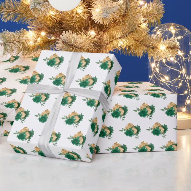 Dark Green Flowers and Greenery Pattern Wrapping Paper (Holidays)