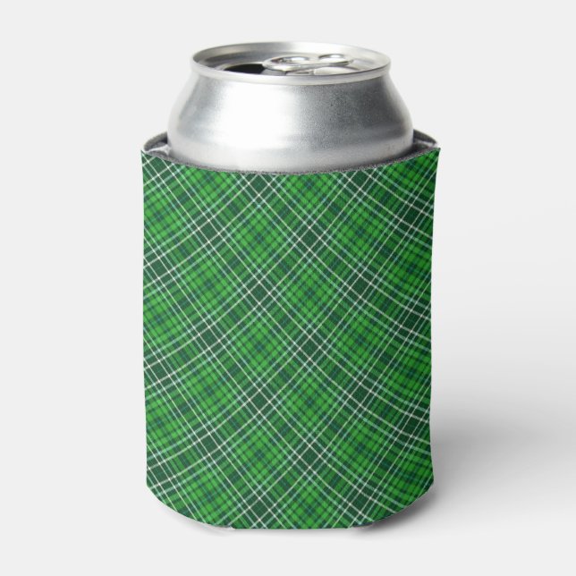 Dark Green & Forest Green Plaid Pattern Can Cooler (Can Front)