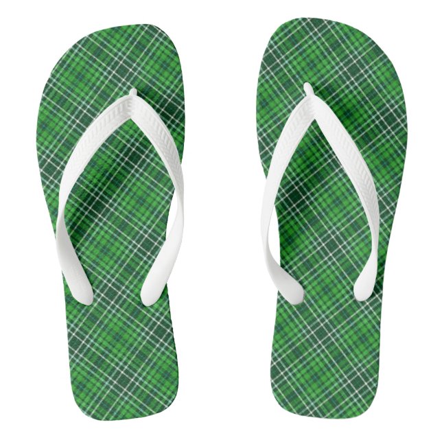 Dark Green & Forest Green Plaid Pattern Jandals (Footbed)