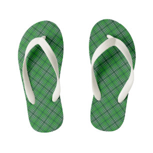 Dark Green & Forest Green Plaid Pattern Kid's Jandals