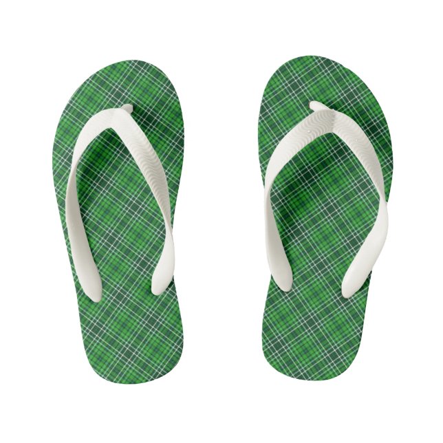 Dark Green & Forest Green Plaid Pattern Kid's Jandals (Footbed)