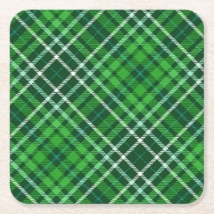 Dark Green & Forest Green Plaid Pattern Square Paper Coaster