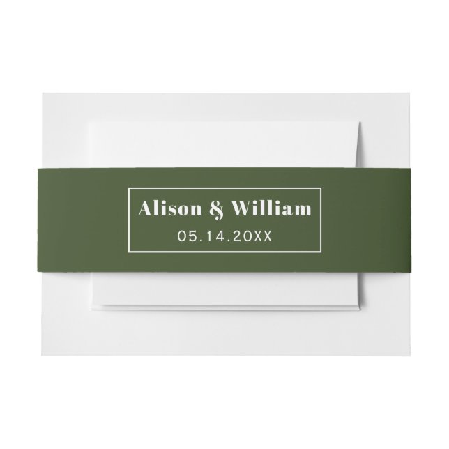 Dark green frame simple elegant wedding invitation belly band (Front Example)