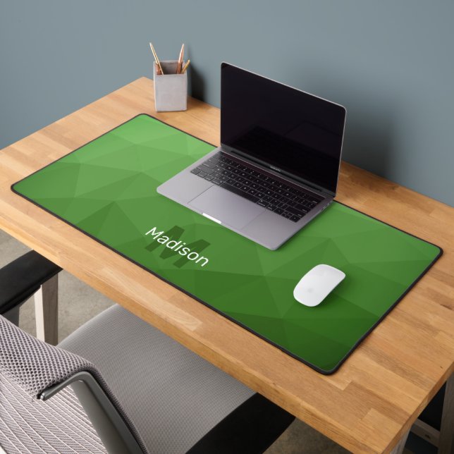 Dark green Geometric Mesh Pattern monogram Desk Mat (Office 2)