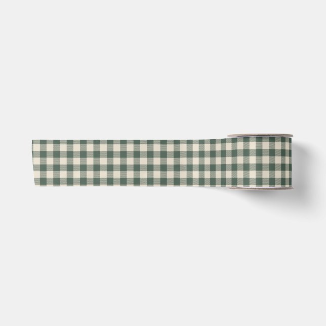 Dark Green Gingham Buffalo Check Christmas Satin Ribbon (Front)