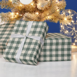 Dark Green Gingham Buffalo Check Christmas Wrapping Paper