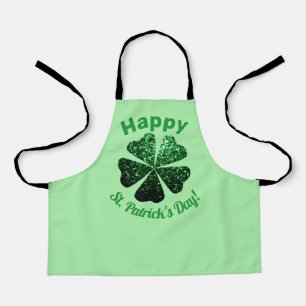Dark Green glitter sparkle Shamrock St Patrick Day Apron