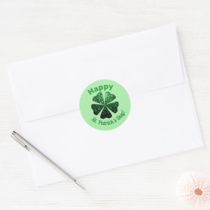 Dark Green glitter sparkle Shamrock St Patrick Day Classic Round Sticker