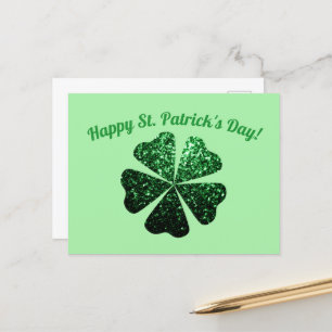 Dark Green glitter sparkle Shamrock St Patrick Day Postcard
