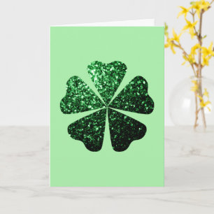 Dark Green glitter sparkles Shamrock Clover Card