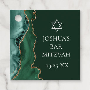 Dark Green Gold Agate Bar Mitzvah Party Favour Tags
