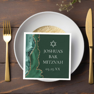 Dark Green Gold Agate Bar Mitzvah Party Napkin