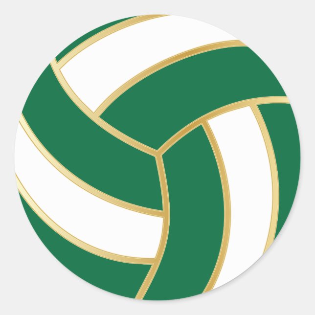 Dark Green, Gold and White Volleyball Classic Round Sticker (Front)