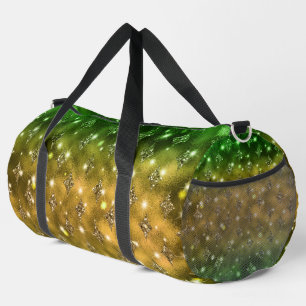 DARK GREEN & GOLD DIAMOND GLITTER LOOK DUFFLE BAG