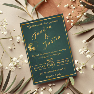 Dark Green Gold Elegant Wedding Invitation
