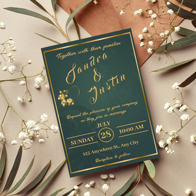 Dark Green Gold Elegant Wedding Invitation (Creator Uploaded)