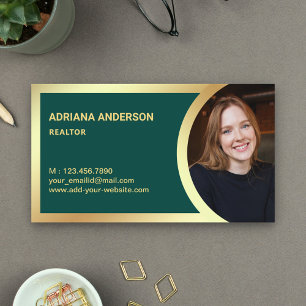 Dark Green Gold Foil Real Estate Photo Realtor Business Card