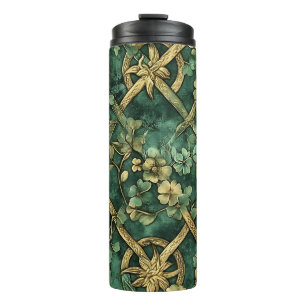 DARK GREEN & GOLD IRISH CELTIC KNOTS & SHAMROCKS THERMAL TUMBLER