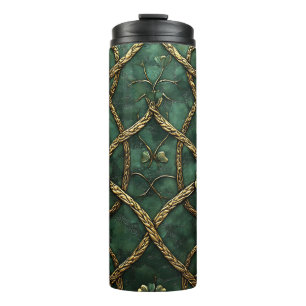 DARK GREEN & GOLD IRISH CELTIC KNOTS & SHAMROCKS THERMAL TUMBLER