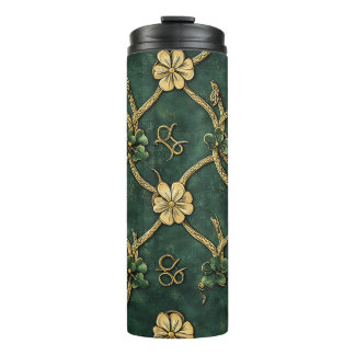 DARK GREEN & GOLD IRISH CELTIC KNOTS & SHAMROCKS THERMAL TUMBLER