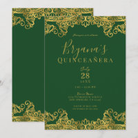Dark Green & Gold Lace Elegant Quinceañera Party
