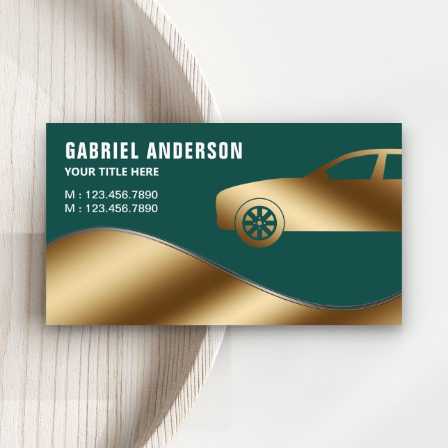 Dark Green Gold Luxury Car Hire Chauffeur Business Card (Creator Uploaded)