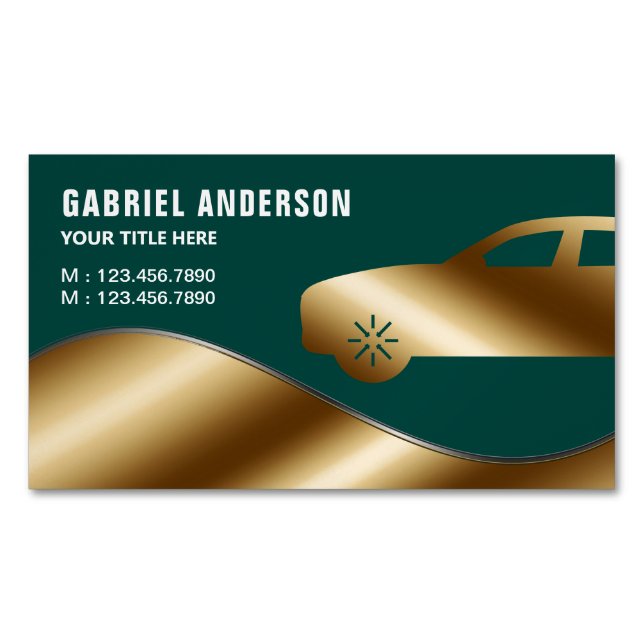 Dark Green Gold Luxury Car Hire Chauffeur Magnetic Business Card (Front)