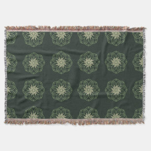 Dark Green & Gold Mandala, Elegant Throw Blanket