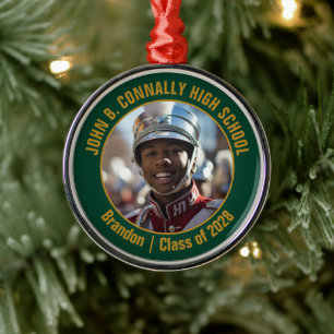 Dark Green Gold Marching Band Photo Christmas Metal Tree Decoration