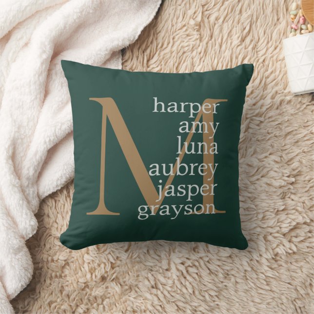 Dark Green Gold Monogram Names Cushion (Blanket)