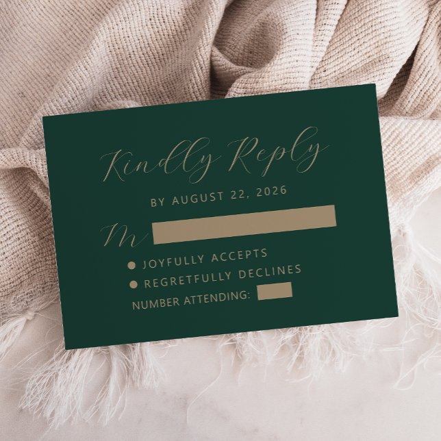 Dark Green Gold Script Wedding RSVP Card (Creator Uploaded)