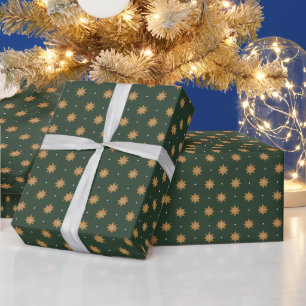 Dark Green Gold Snowflakes Elegant Christmas Wrapping Paper