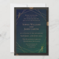 Dark Green Gold Stag Scottish Wedding Invitation