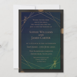 Dark Green Gold Stag Wedding Invitation | Scottish