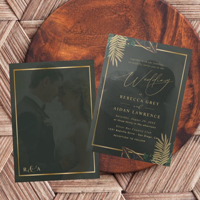 Dark Green Gold Tropical Wedding Invitation (Creator Uploaded)